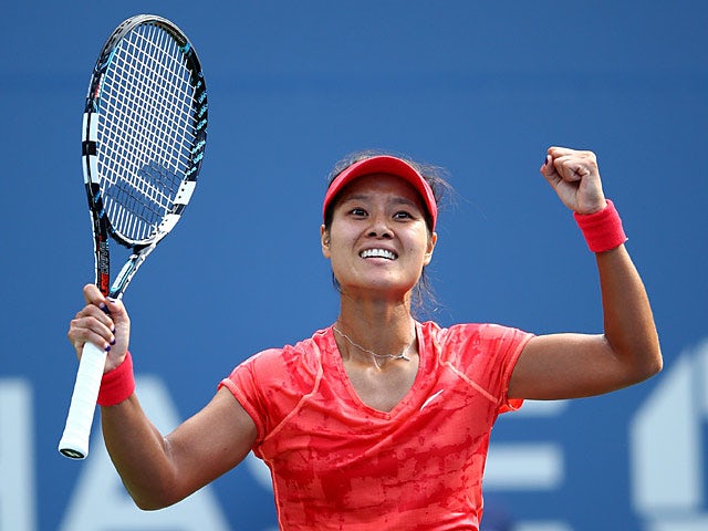 Na Li celebrates her win over Ekaterina Makarova during their US Open quarter final match on September 3, 2013