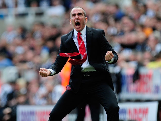 Sunderland manager Paolo Di Canio celebrates the first Sunderland goal during the Barclays Premier League match between Newcastle United and Sunderland at St James' Park on April 14, 2013