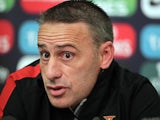 Portugal's Portuguese manager Paulo Bento speaks to journalists after a training session for Portugal national football team at Windsor Park in Belfast, Northern Ireland on September 5, 2013