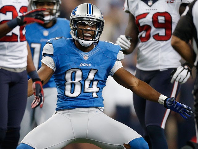 Ryan Broyles #84 of the Detroit Lions reacts after a second quarter first down catch while playing the Houston Texans at Ford Field on November 22, 2012 