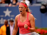 Victoria Azarenka celebrates her win against Ana Ivanovic during the fourth round of the US Open on September 3, 2013, 2013
