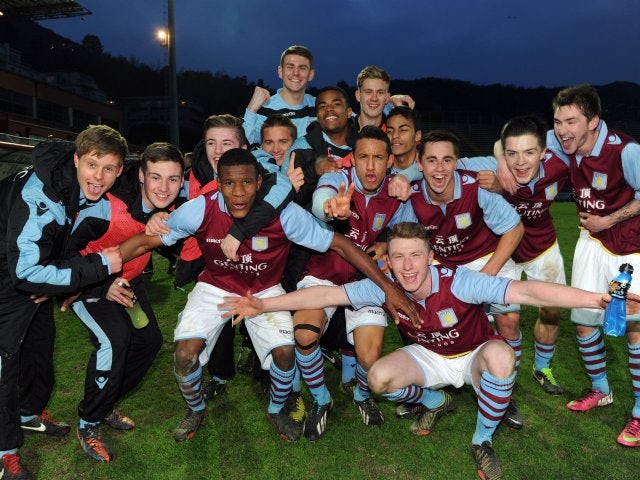 Aston Villa youngsters celebrate winning the NextGen Series.