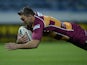 Huddersfield's Danny Brough scores the opening try against Wigan during their Super League playoff match on September 12, 2013