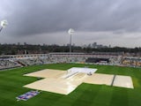Edgbaston cricket ground with the covers on as rain causes the abandonment of the third ODI between England and Australia on September 11, 2013