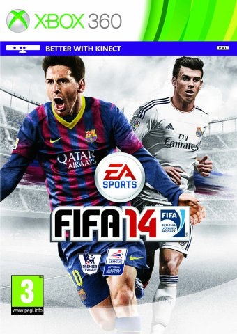 The FIFA 14 front cover with Gareth Bale and Lionel Messi.