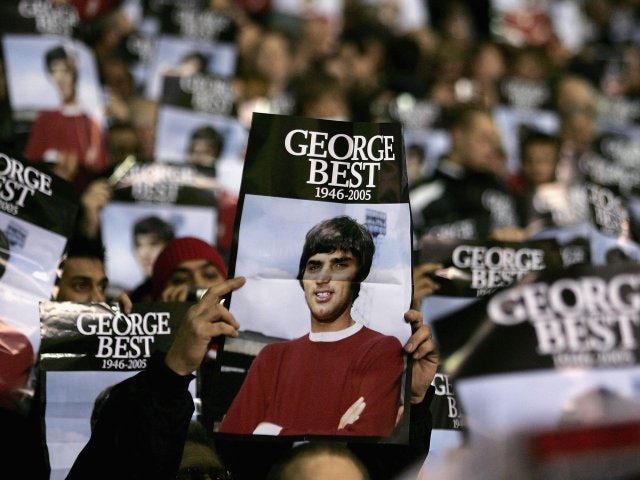 Manchester United fans pay tribute to the late George Best before a match with West Bromwich Albion in 2005.