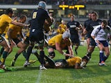 Australia's Israel Folau scores a try against Argentina during their Rugby Championship match on September 14, 2013