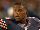 Chicago Bears' Jermon Bushrod watches the game from the bench against Cleveland Browns on August 29, 2013