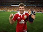 Leigh Halfpenny of the Lions celebrates their victory during the International Test match between the Australian Wallabies and British & Irish Lions at ANZ Stadium on July 6, 2013