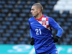 Mladen Petric of Croatia attacks during the International Friendly match between Croatia and Korea Republic at Craven Cottage on February 6, 2013