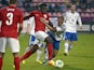 Finland's Tim Vayrynen and England's Wilfried Zaha battle for the ball during their U21 European Championships qualifying match on September 9, 2013