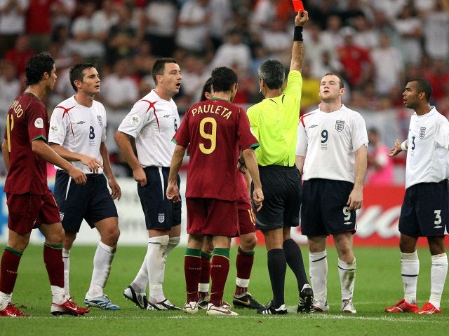Wayne Rooney is sent off during England's 2006 World Cup quarter-final defeat to Portugal.