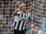 Newcastle's Yoan Gouffran celebrates after scoring his team's second goal against Aston Villa on September 14, 2013