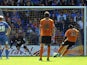 Wolves' Bakary Sako scores a penalty against Shrewsbury during their League One match on September 21, 2013
