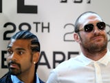 David Haye and Tyson Fury at a press conference on July 11, 2013