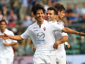 Fiorentina 's Fernandez Ariel Matias celebrates after scoring the opening goal against Atalanta during their Serie A match on September 22, 2013
