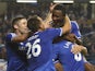 Chelsea players congratulate Jon Obi Mikel after his goal against Fulham on September 21, 2013