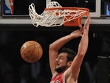 Bulls player Marco Belinelli scores a slam dunk against the Nets on May 5, 2013