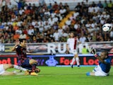 Barca forward Pedro scores against Rayo Vallecano on September 21, 2013