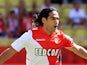 Monaco's Colombian forward Radamel Falcao celebrates after scoring a goal from the penalty spot during the French L1 football match between AS Monaco and FC Lorient at the Louis II Stadium in Monaco on September 15, 2013