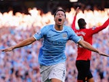 Manchester City's Samir Nasri celebrates after scoring his team's fourth goal against Manchester United during their Premier League match on September 22, 2013