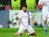 City striker Sergio Aguero celebrates a goal against Viktoria Plzen on September 17, 2013