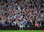 Aston Villa player Andreas Weimann takes the applause of the Holte end after scoring the third Villa goal during the Barclays Premier League match between Aston Villa and Manchester City at Villa Park on September 28, 2013