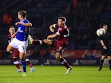 Leicester's Danny Drinkwater scores his team's second goal against Derby during their League Cup match on September 24, 2013