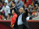 Galatasaray's head coach Fatih Terim gestures during the UEFA Champions League football match Galatasaray vs Real Madrid on September 17, 2013