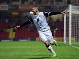 Norwich City's Gary Hooper celebrates after scoring the winner against Watford during their League Cup match on September 24, 2013