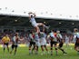Steve Borthwick of Saracens catches in the line out during the Aviva Premiership match between Harlequins and Saracens at Twickenham Stoop on September 28, 2013