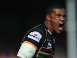 Saints player Luther Burrell reacts during the Aviva Premiership match between Gloucester and Northampton Saints at Kingsholm Stadium on September 21, 2013