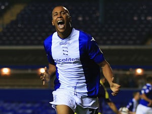 Birmingham's Matt Green celebrates after scoring his team's second goal against Swansea during their League Cup match on September 25, 2013