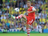 Southampton's English striker Rickie Lambert passes the ball during the English Premier League football match between Norwich City and Southampton at Carrow Road in Norwich, eastern England on August 31, 2013