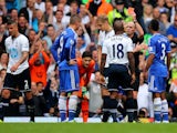 Fernando Torres of Chelsea is shown the red card by referee Mike Dean and is sent off during the Barclays Premier League match between Tottenham Hotspur and Chelsea at White Hart Lane on September 28, 2013 