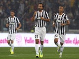 Andrea Pirlo of Juventus FC celebrates his goal with Arturo Vidal during the Serie A match between Juventus and AC Milan at Juventus Arena on October 6, 2013