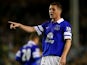 James McCarthy of Everton signals during the Barclays Premier League match between Everton and Newcastle United at Goodison Park on September 30, 2013