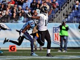 Wide receiver Justin Blackmon #14 of the Jacksonville Jaguars scores a touchdown against the Tennessee Titans December 30, 2012