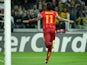 Galatasaray's forward Didier Drogba celebrates after scoring during the group B Champions League football match Juventus vs Galatasaray, on October 2, 2013