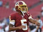 Quarterback Pat White #5 of the Washington Redskins warms up for play against the Tampa Bay Buccaneers August 29, 2013