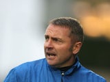 Stockport County manager Paul Simpson looks on during the npower League Two match between Northampton Town and Stockport County at Sixfields Stadium on December 4, 2010