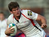 Ulster's Robbie Diack holds off the tackles during a game with Stade Francais on October 11, 2008