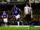 Everton's Romelu Lukaku celebrates after scoring the opening goal against Newcastle during their Premier League match on September 30, 2013