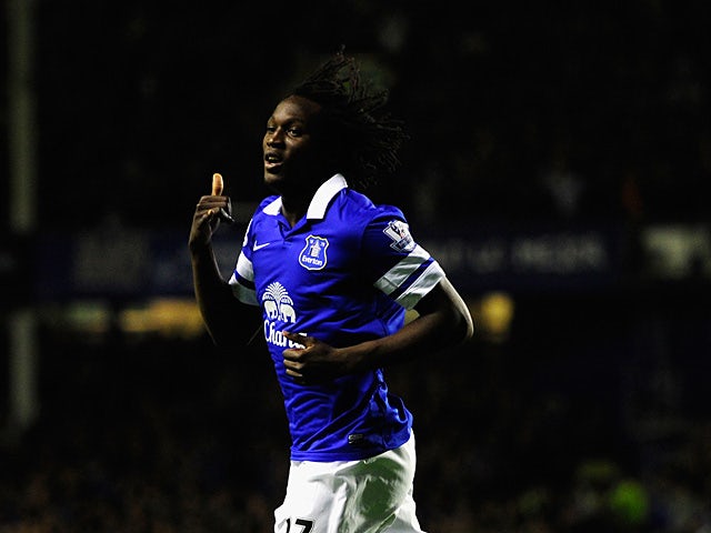 Everton's Romelu Lukaku celebrates after scoring his team's second goal against Newcastle during their Premier League match on September 30, 2013