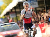 Rui Costa crosses the finish line during the elite men's road race at the UCI World Championship on September 29, 2013