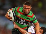 Rabbitohs' Sam Burgess in action against the Storm on September 13, 2013