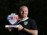 UNDER EMBARGO UNTIL 6AM 4/10/13: Burnley manager Sean Dyche with his September Manager of the Month award on October 3, 2013