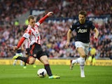 Craig Gardner of Sunderland scores the opening goal during the Barclays Premier League match between Sunderland and Manchester United at the Stadium of Light on October 5, 2013