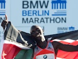 Kenya's Wilson Kipsang celebrates after his win at the Berlin Marathon on September 29, 2013