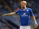 Leicester's Zak Whitbread in action against Birmingham City on August 24, 2013